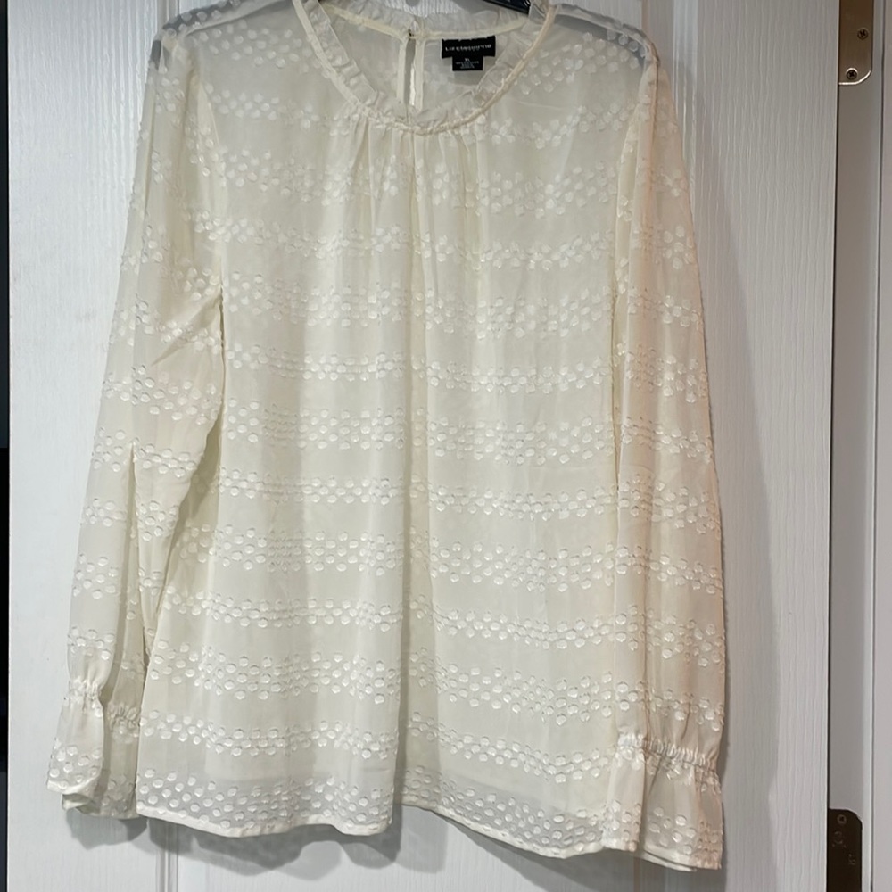Liz Claiborne Career Cream/Ivory Semi-Sheer Blouse, XL